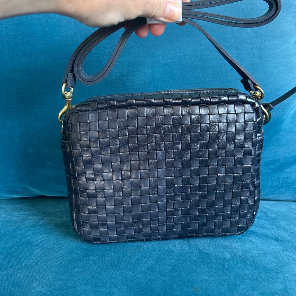 Clare V. Dark Navy Woven Leather Crossbody Bag